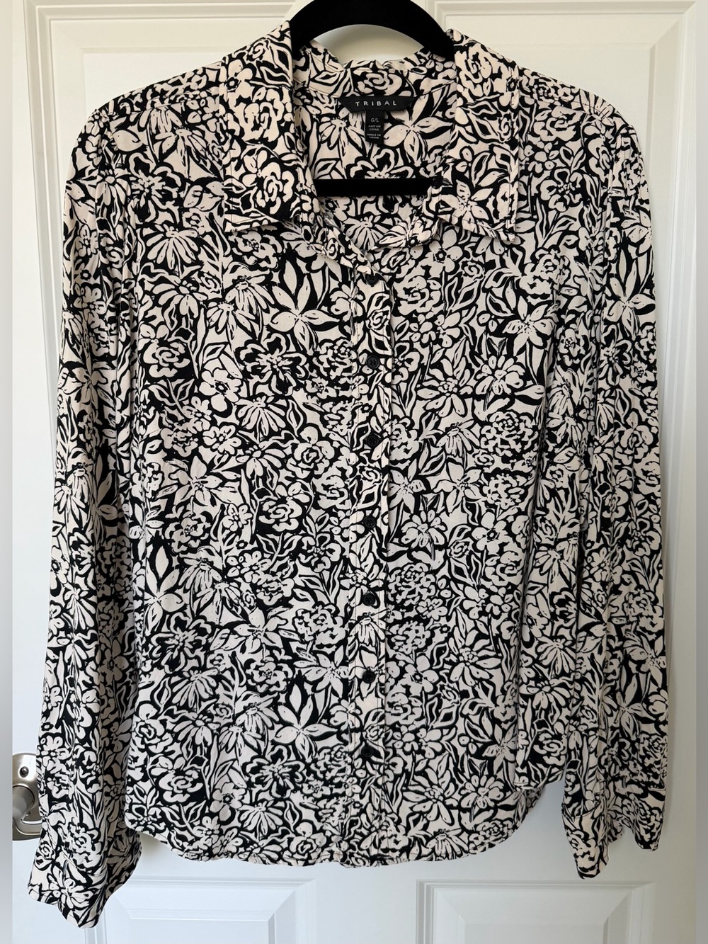 Tribal Black & White Floral Button-Up Shirt